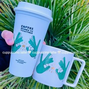 👌LAST SET⭐️Starbucks 2019 ASL Jenna Floyd Green Flickering Hands Mug & Hot Cup